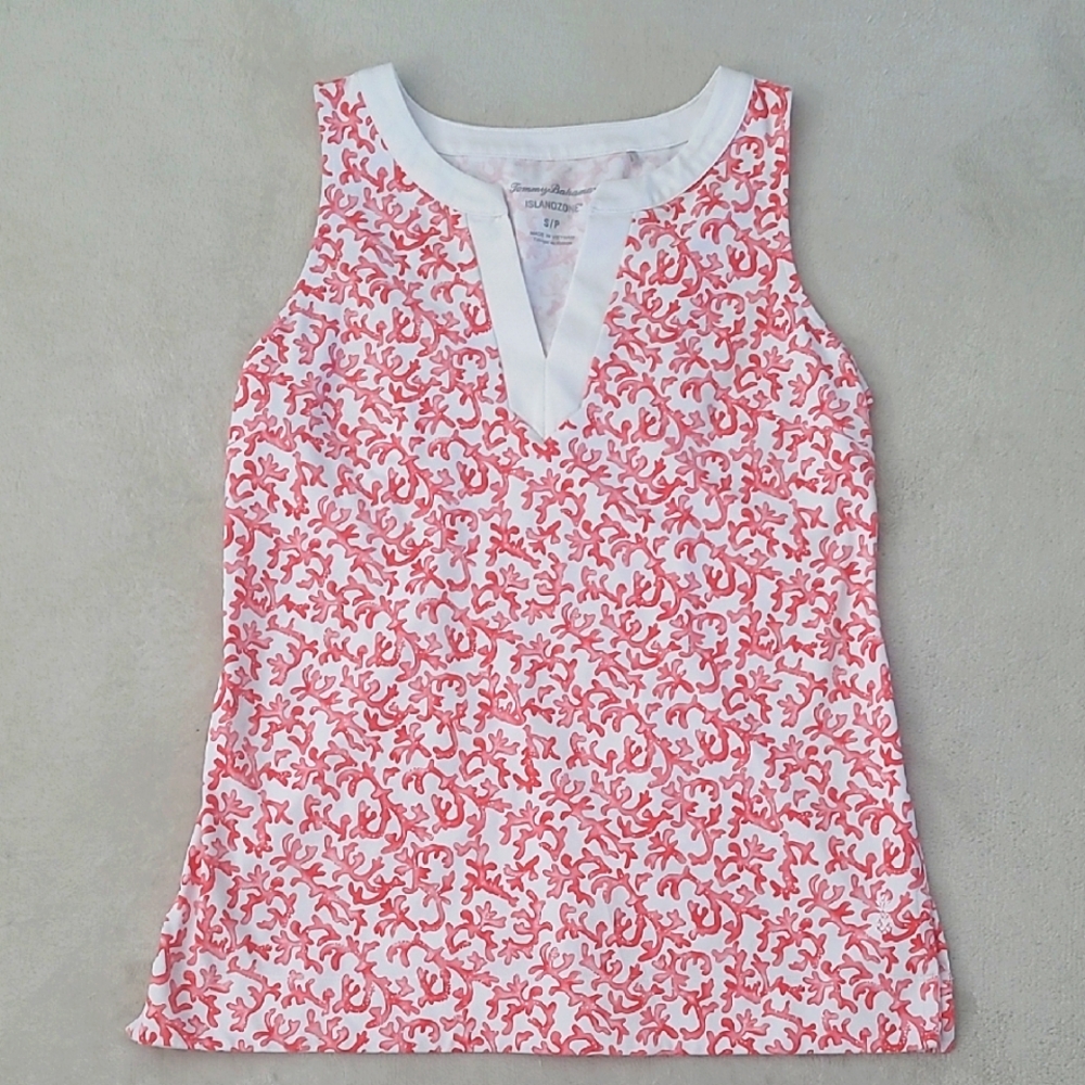 Tommy Bahama IslandZone Coral Print Tank Top Small V Neck Stretch Tropical Beach